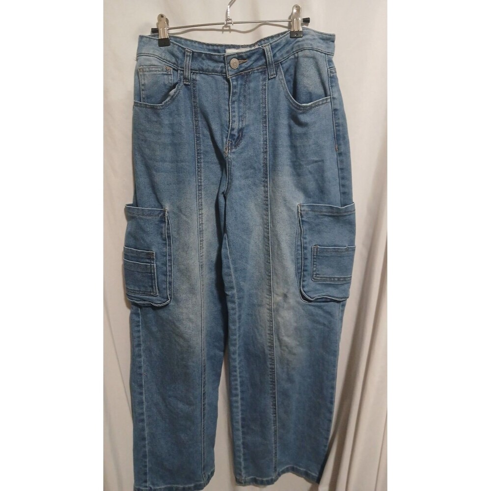 Love Cult blue Cargo Jeans Women's 9 Wide Leg Utility Y2K Streetwear Small Spot